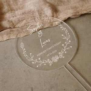 Flower Frame Wedding Bridal Shower Engagement | Forever Starts Today | Cake Topper Top Personalized Decor Table Display | Celebrate & Party!