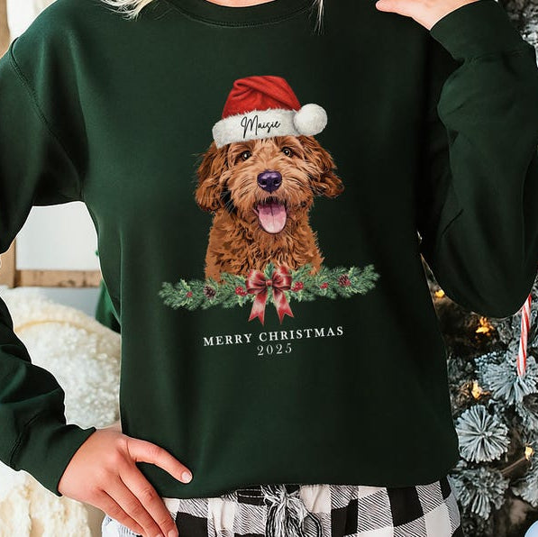 Custom Pet Christmas Sweater Using Pet Photo + Name Custom Dog Portrait Sweater Personalized Dog Pullover Dog Xmas Custom Cat Sweatshirt Dog