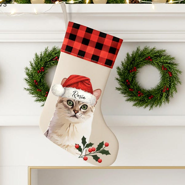 Custom Pet Stocking Using Pet's Photo + Name - Personalized Dog Stockings Dog Christmas Stocking Cat Christmas Stocking Puppy Stockings