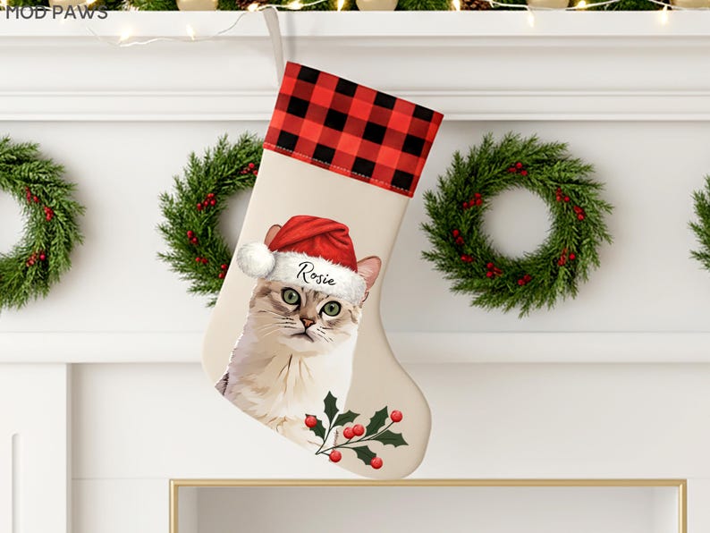 Custom Pet Stocking Using Pet's Photo + Name - Personalized Dog Stockings Dog Christmas Stocking Cat Christmas Stocking Puppy Stockings