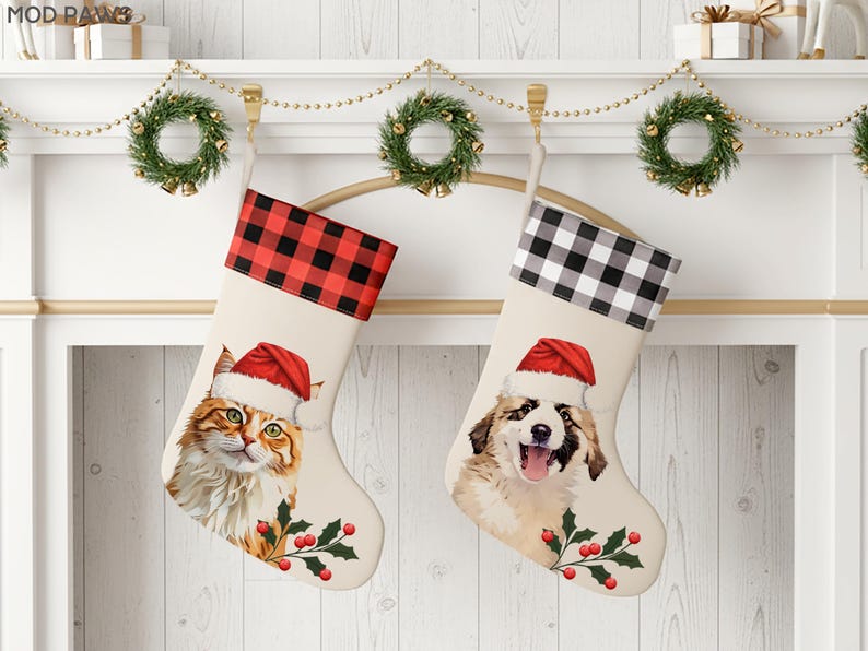Custom Pet Stocking Using Pet's Photo + Name - Personalized Dog Stockings Dog Christmas Stocking Cat Christmas Stocking Puppy Stockings