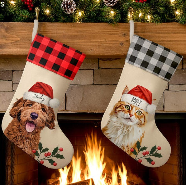 Custom Pet Stocking Using Pet's Photo + Name - Personalized Dog Stockings Dog Christmas Stocking Cat Christmas Stocking Puppy Stockings