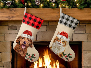Custom Pet Stocking Using Pet's Photo + Name - Personalized Dog Stockings Dog Christmas Stocking Cat Christmas Stocking Puppy Stockings