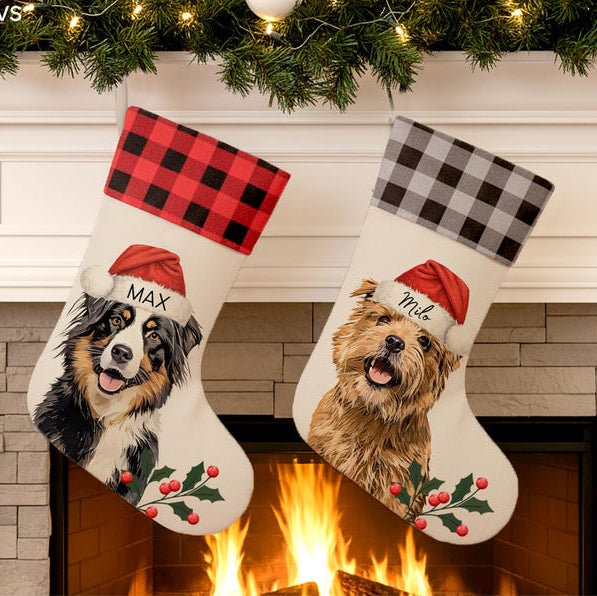 Custom Pet Stocking Using Pet's Photo + Name - Personalized Dog Stockings Dog Christmas Stocking Cat Christmas Stocking Puppy Stockings
