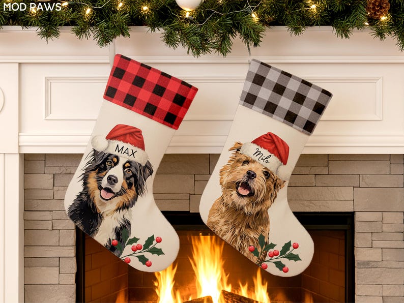 Custom Pet Stocking Using Pet's Photo + Name - Personalized Dog Stockings Dog Christmas Stocking Cat Christmas Stocking Puppy Stockings