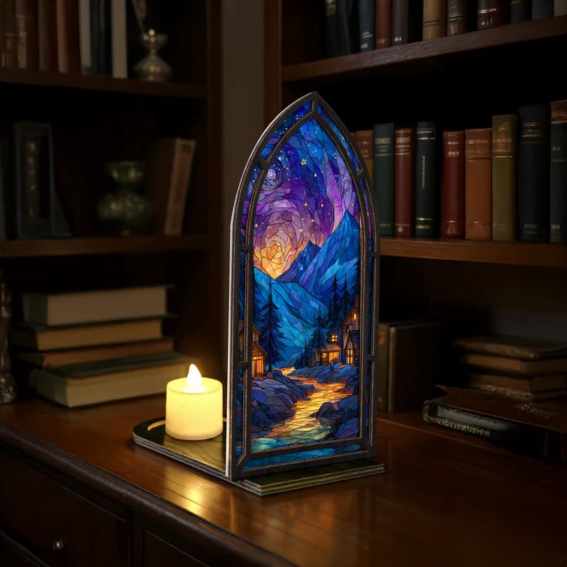 Cozy Glow Library Booknook, Wooden Book Nook With Candle, Fantasy Bookshelf Insert, Unique Wooden Decor, Gift For Book Lovers