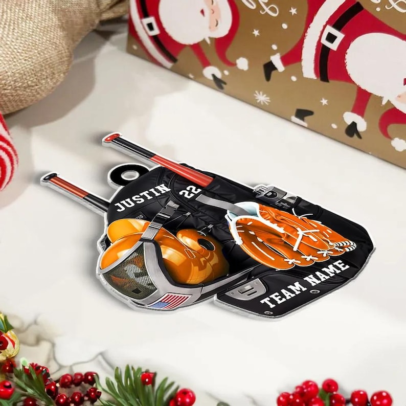 Personalized Baseball Softball Bag Ornament, Personalized Acrylic Christmas Ornament, Baseball Player Name and Number