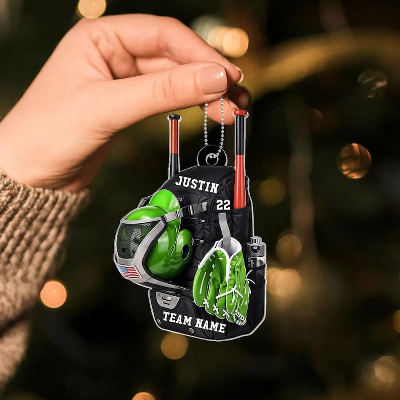 Personalized Baseball Softball Bag Ornament, Personalized Acrylic Christmas Ornament, Baseball Player Name and Number