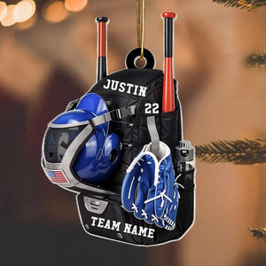 Personalized Baseball Softball Bag Ornament, Personalized Acrylic Christmas Ornament, Baseball Player Name and Number