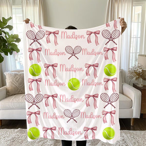 Personalized Tennis & Bows Plush Blanket: Gift for Tennis Lover