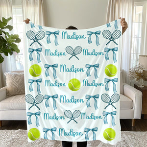 Personalized Tennis & Bows Plush Blanket: Gift for Tennis Lover