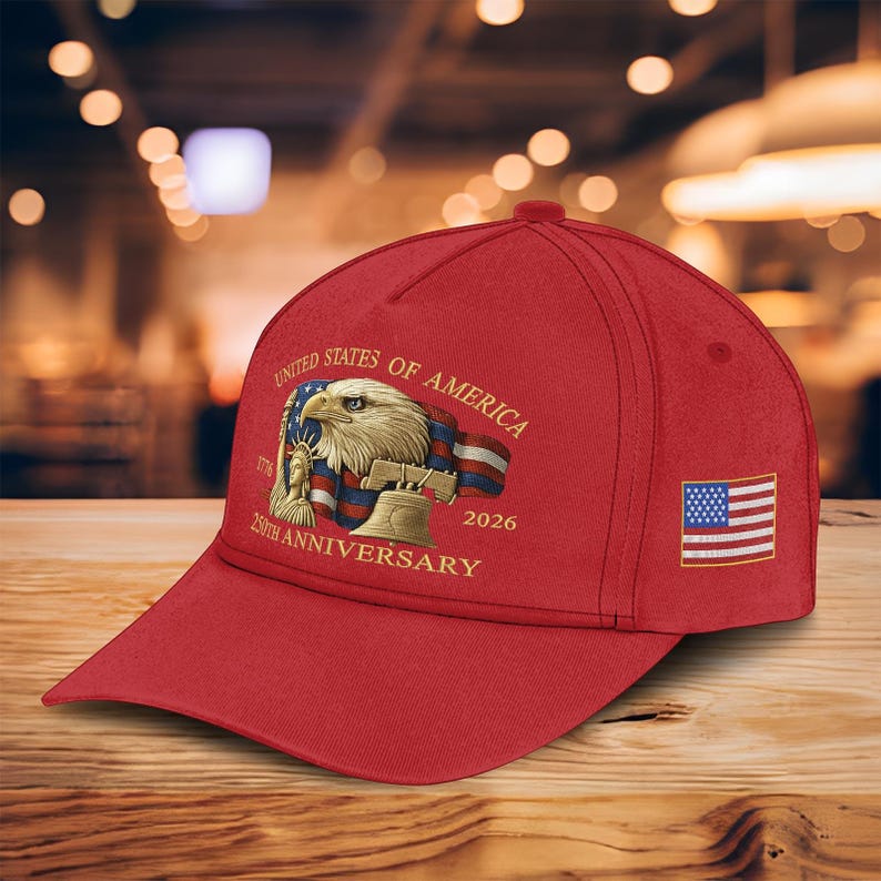Embroidered Hat United States 250th Anniversary Hat 1776 2026, Print Baseball Cap with Bald Eagle, Liberty Bell & Statue of Liberty