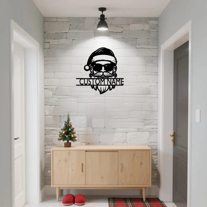 Personalized Cool Santa Metal Wall Art ,Custom Christmas Metal Sign,New Year Present,Custom Santa Sign,Wall Decor,Merry Christmas Gift