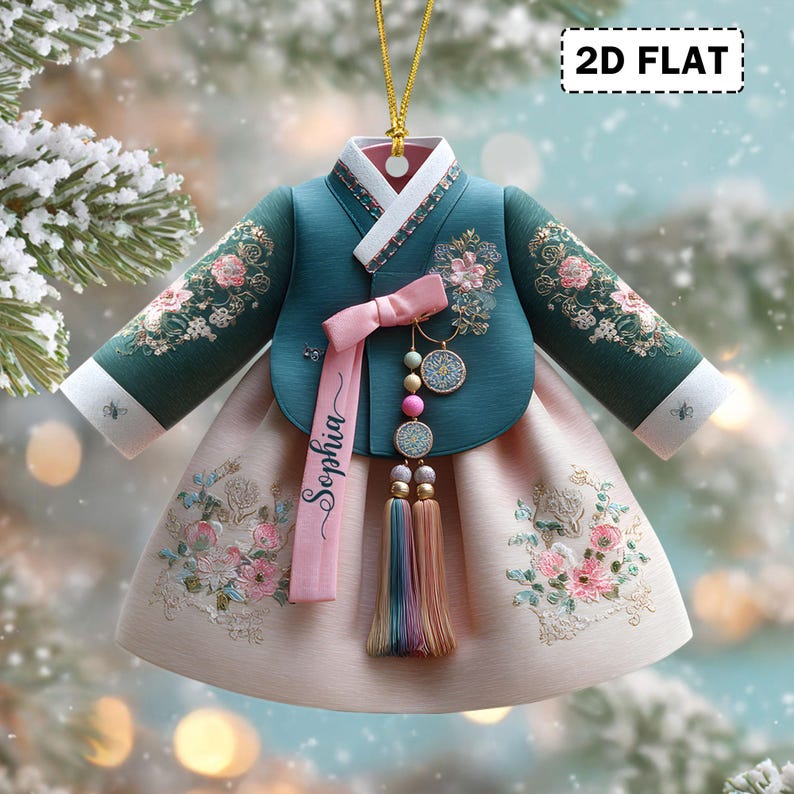 2D Flat Personalized Korean Hanbok Dress Christmas Acrylic Ornament, Traditional Asian Cultural Decor, Holiday Gift, Korean Lover Gift