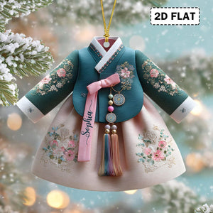 2D Flat Personalized Korean Hanbok Dress Christmas Acrylic Ornament, Traditional Asian Cultural Decor, Holiday Gift, Korean Lover Gift