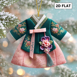 2D Flat Personalized Korean Hanbok Dress Christmas Acrylic Ornament, Traditional Asian Cultural Decor, Holiday Gift, Korean Lover Gift