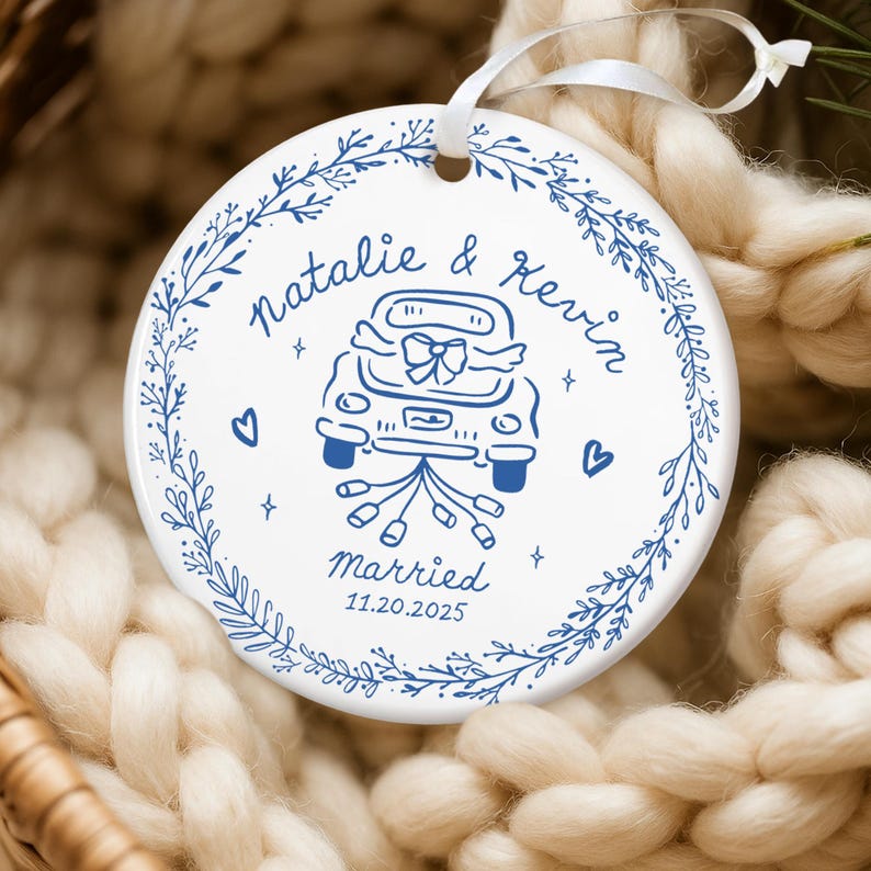 Custom First Christmas Married Ornament, Just Married Whimsical Ornament, Christmas Lesbian Wedding Ornaments 2025, Wedding Gifts For Couple