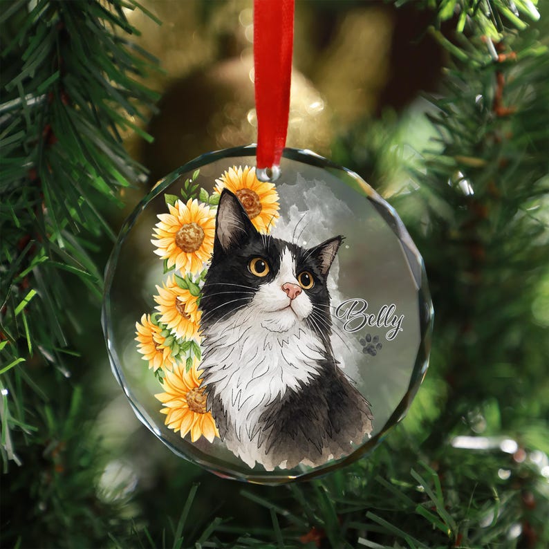 Personalized Pet Glass Ornament, Custom Cat Dog Christmas Hanging, Pet Remembrance Gift,Cat Photo Keepsake Holiday Decoration,Christmas Gift