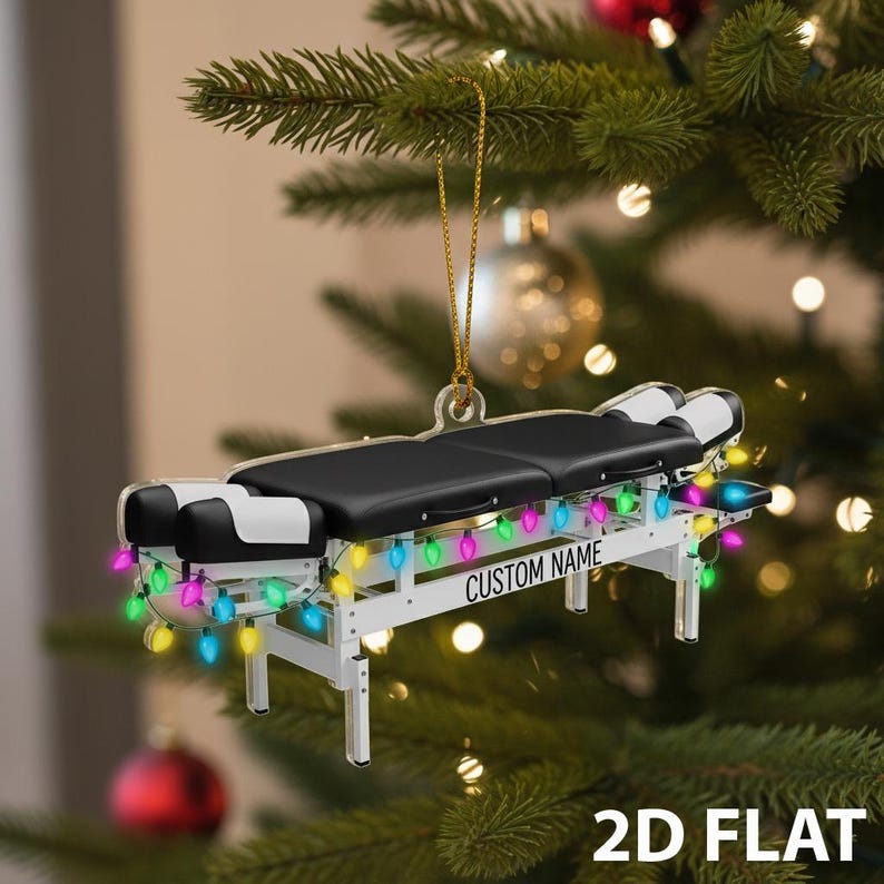 Personalized Chiropractor Christmas 2D FLAT Ornament, Chiropractic Table Xmas Decor, Custom Name Medical Ornament, Spine Doctor Holiday Gift