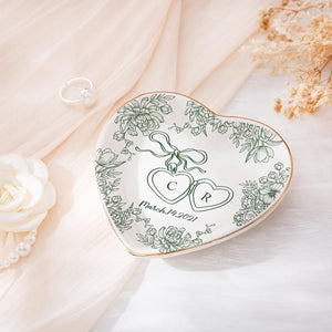 Personalized Locked Ring Dish, Wedding Gift for Couple, Toile De Jouy Jewelry Dish, Sentimental Gift for Bride, Engagement Gift, Anniversary