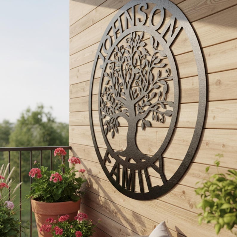 Personalized Family Tree Metal Wall Art: Custom Name Sign Decor