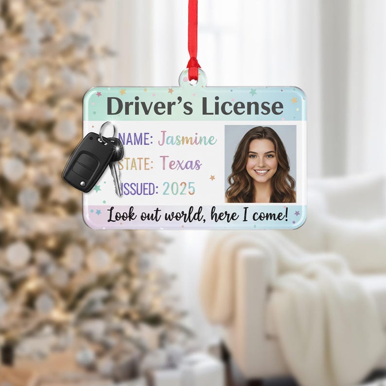 Personalized Driver s License Ornament Custom Name & Photo Christmas Keepsake Gift for New Driver 2025