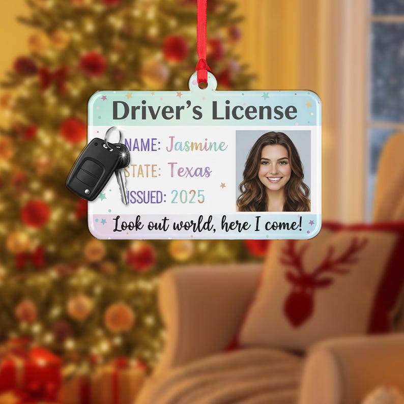 Personalized Driver s License Ornament Custom Name & Photo Christmas Keepsake Gift for New Driver 2025