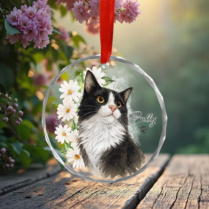 Personalized Pet Glass Ornament, Custom Cat Dog Christmas Hanging, Pet Remembrance Gift,Cat Photo Keepsake Holiday Decoration,Christmas Gift