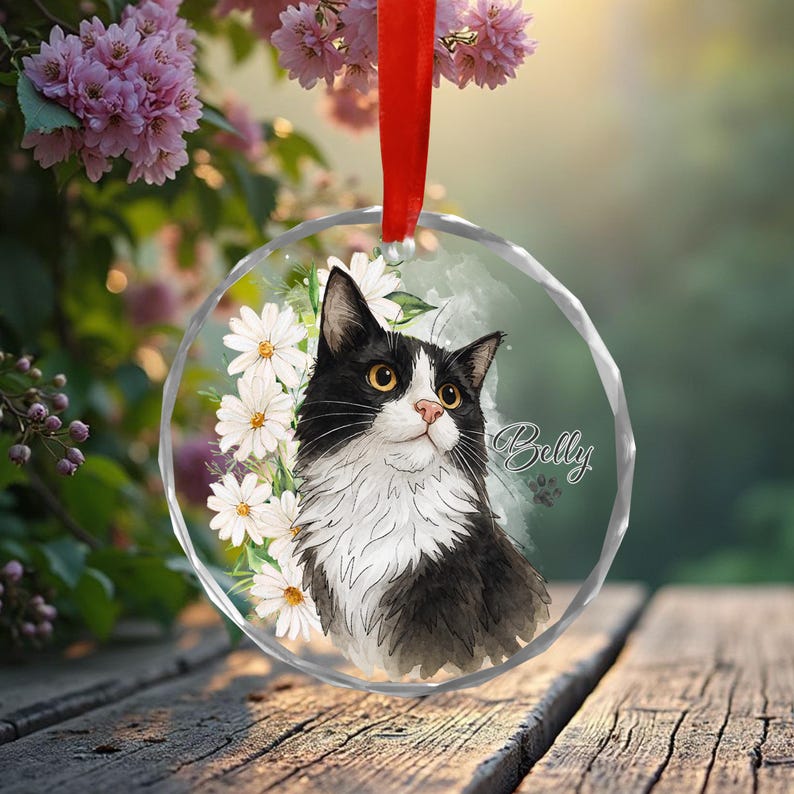 Personalized Pet Glass Ornament, Custom Cat Dog Christmas Hanging, Pet Remembrance Gift,Cat Photo Keepsake Holiday Decoration,Christmas Gift