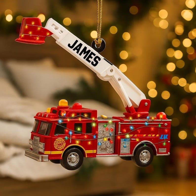 Firetruck Christmas Ornament, Cute Fire Truck Decoration Gift for Kids, Boys Holiday Ornament, Fire Engine Lover Keepsake, Firefighter Gift