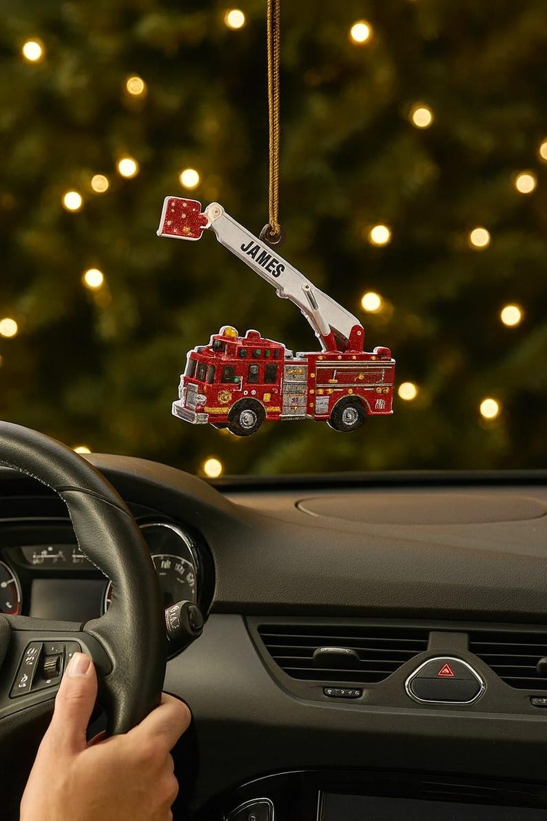 Firetruck Christmas Ornament, Cute Fire Truck Decoration Gift for Kids, Boys Holiday Ornament, Fire Engine Lover Keepsake, Firefighter Gift