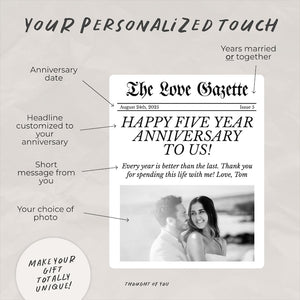 Custom Anniversary Gift for Husband/Wife, Personalized Wedding Newspaper Bottle Label for 1st Year Anniversary, Boyfriend or Girlfriend Gift