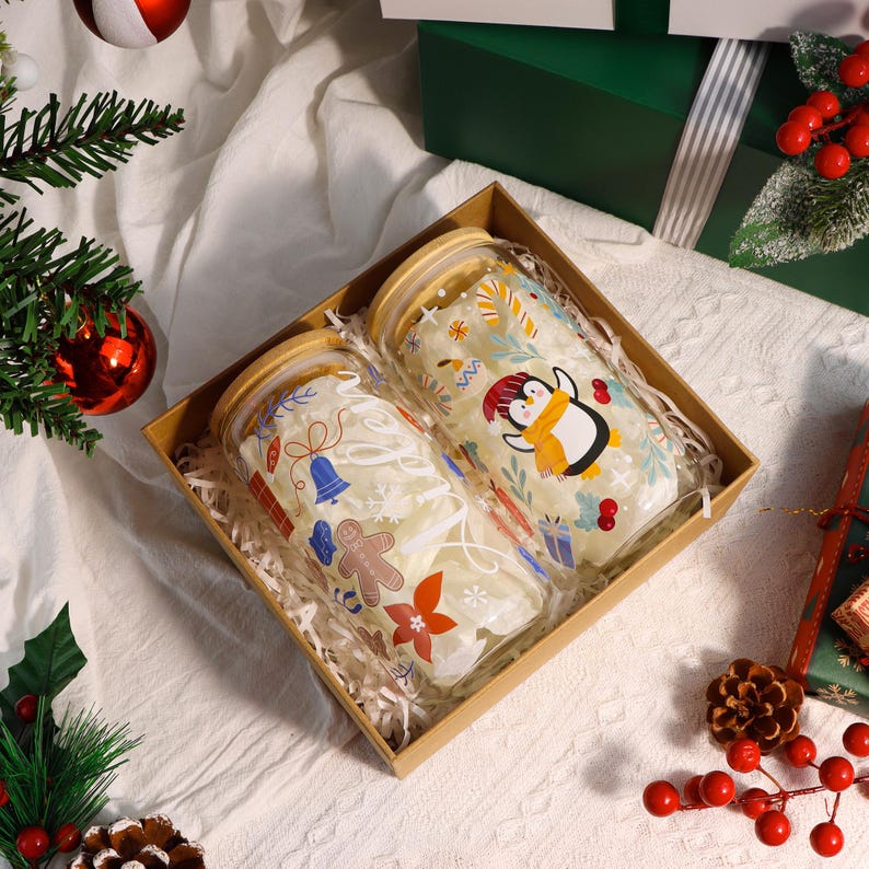 Personalized Christmas Tree Snack Glass: Iced Coffee Cup with Lid