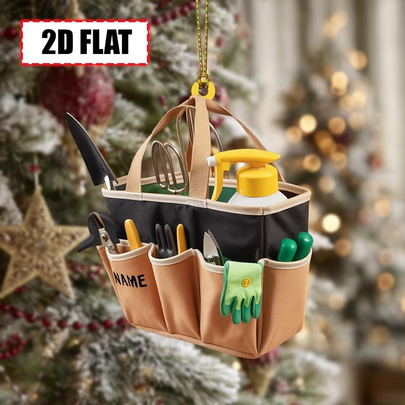 Custom Gardening Tools Bag Christmas Ornament Tree Hanging Decor Flat 2D Acrylic Holiday Keepsake Gift for Gardeners, Plant Lovers Hobbyists