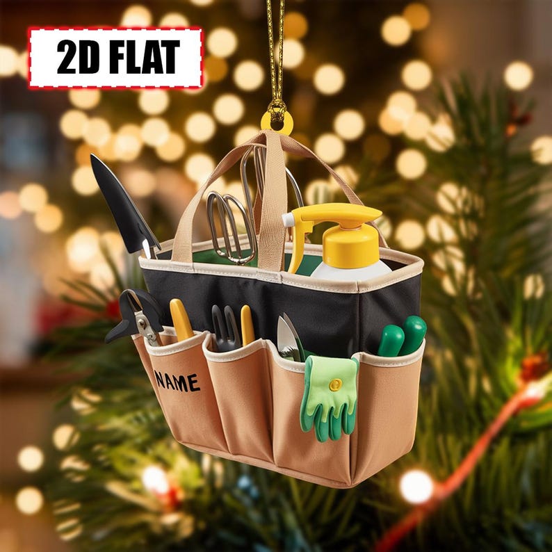 Custom Gardening Tools Bag Christmas Ornament Tree Hanging Decor Flat 2D Acrylic Holiday Keepsake Gift for Gardeners, Plant Lovers Hobbyists