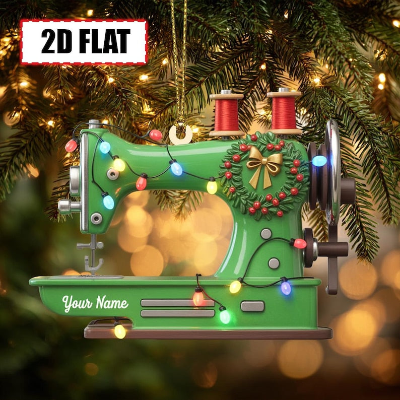 Custom Sewing Machine Christmas Ornament Tree Hanging Decor, Flat 2D Acrylic, Holiday Keepsake Gift for Seamstresses, Quilters Sewing Lovers