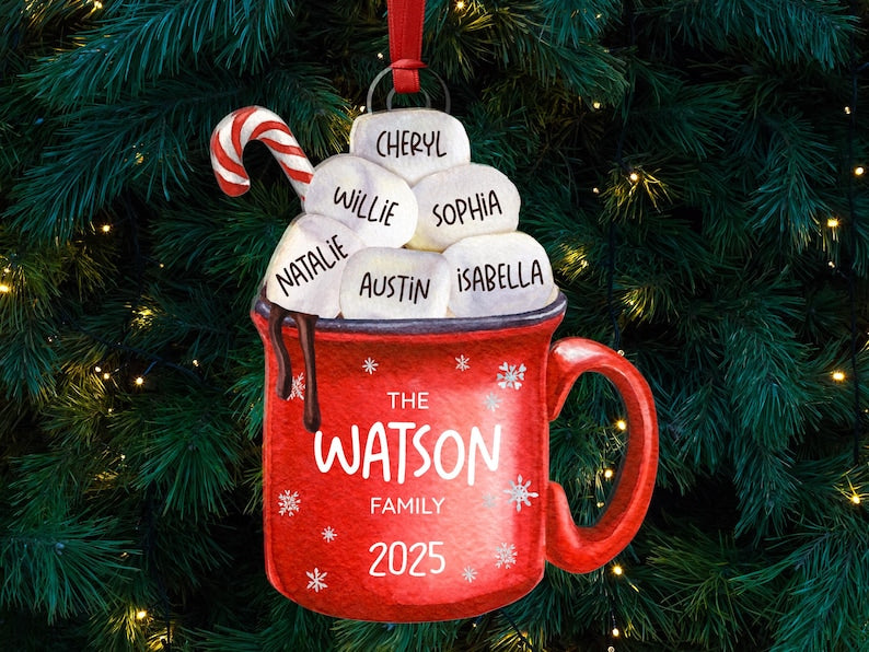 Christmas Ornaments, Marshmallow Family Ornament, Personalized Family Christmas Decoration, Family Christmas Gift, Hot Cocoa Cup Ornament