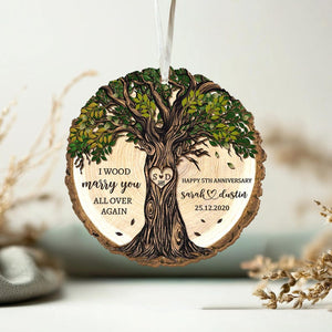 Personalized 5th Anniversary Wooden Ornament: Wood Anniversary Gift For Couples