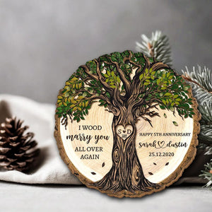 Personalized 5th Anniversary Wooden Ornament: Wood Anniversary Gift For Couples