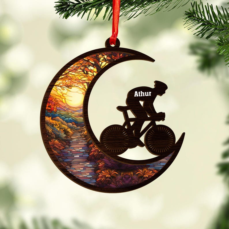 Personalized Bicycle Christmas Ornaments 2025, Cycling Suncatcher Wooden Ornament Mountain Bikes Ornament Racing Bicycle for Christmas 2025