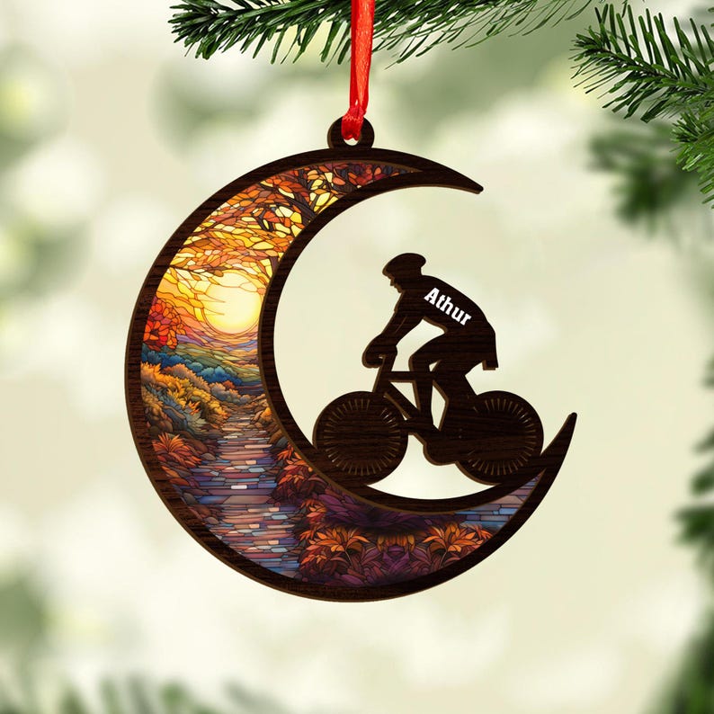 Personalized Bicycle Christmas Ornaments 2025, Cycling Suncatcher Wooden Ornament Mountain Bikes Ornament Racing Bicycle for Christmas 2025