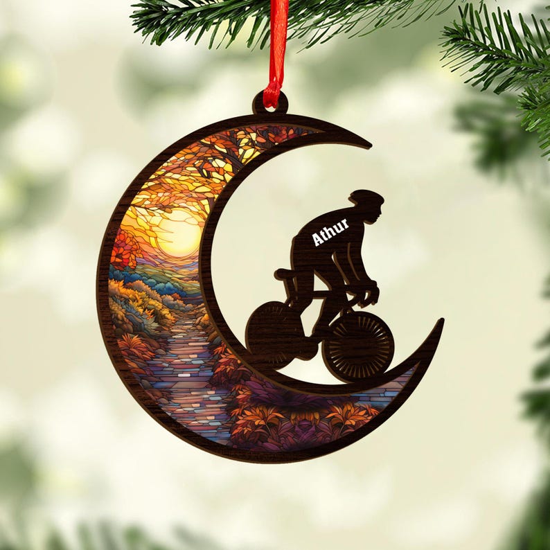 Personalized Bicycle Christmas Ornaments 2025, Cycling Suncatcher Wooden Ornament Mountain Bikes Ornament Racing Bicycle for Christmas 2025