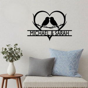 Personalized Love Birds Metal Wall Art ,Metal Engagement Sign,Custom Name Heart Decor, Anniversary & Wedding Gift