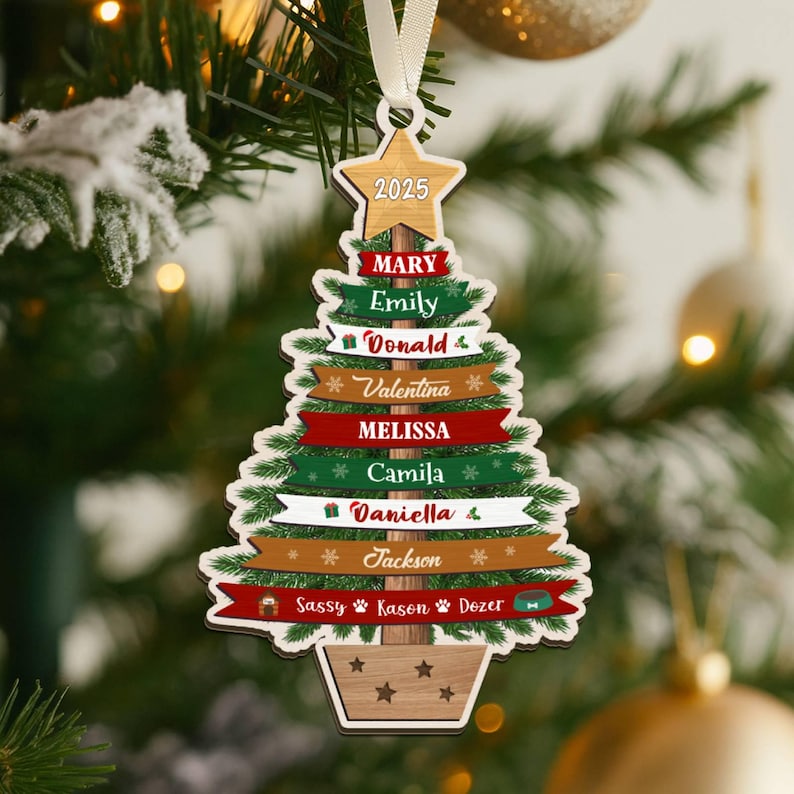 Personalized Large Family Christmas Layered 3D Ornament 2025: Wooden Grandkids Keepsake, Custom Family Names