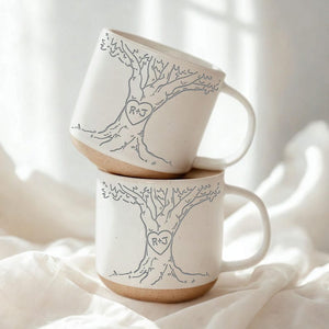 Personalised Engraved Couple Pottery Mug, Custom Carved Initials In A Heart Tree Wedding Mug, Engagement Gifts, Wedding Gifts, Bridal Shower