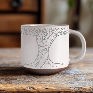 Personalised Engraved Couple Pottery Mug, Custom Carved Initials In A Heart Tree Wedding Mug, Engagement Gifts, Wedding Gifts, Bridal Shower