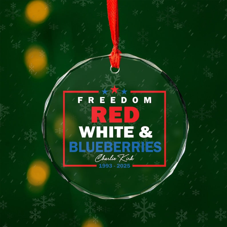 Memorial Red White & Blueberries Glass Ornament, Christmas Tree Decor, Memorial Freedom Gift, Memory Patriotic Keepsake