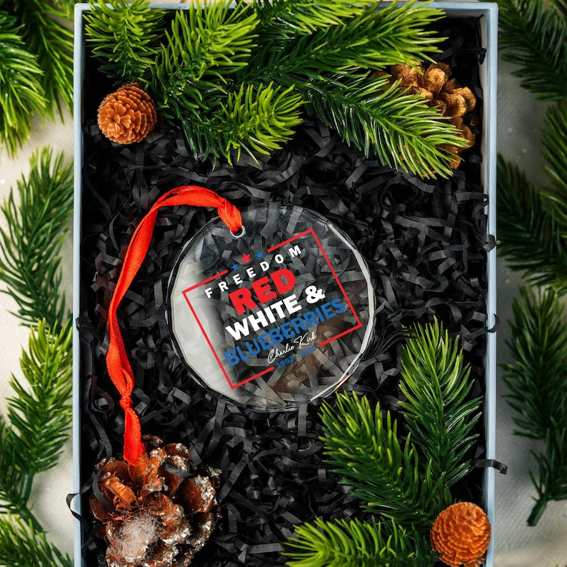 Memorial Red White & Blueberries Glass Ornament, Christmas Tree Decor, Memorial Freedom Gift, Memory Patriotic Keepsake
