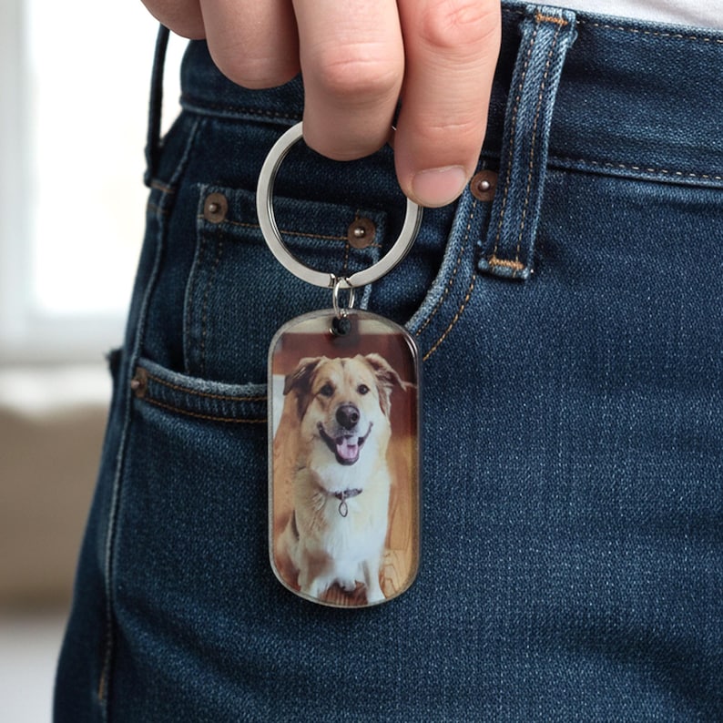Custom Pet Photo Keychain: Stainless Steel Dog Memorial Gift, Dog Picture Keyring