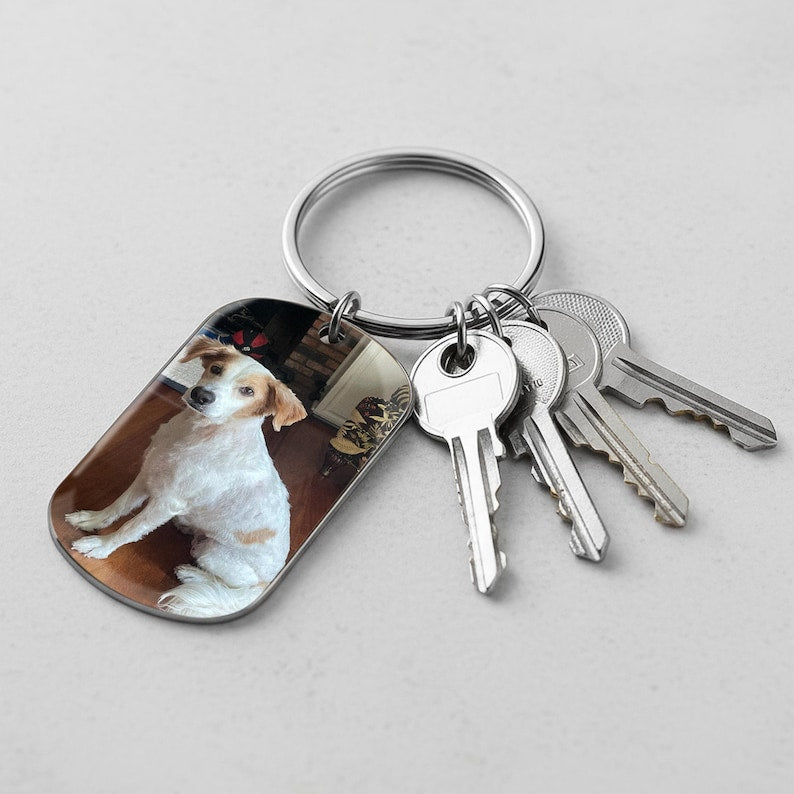 Custom Pet Photo Keychain: Stainless Steel Dog Memorial Gift, Dog Picture Keyring